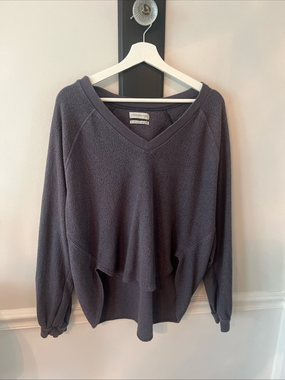Urban Outfitters Dark Charcoal V-Neck Plush Pullover